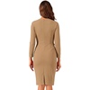 image:imageAllegra K Womens Long Sleeve Office Work Peplum Sheath Dress  Crew Neck Bellow the Knee Dressy Casual Business Formal Outfits Professional Interview OutfitsDark Khaki
