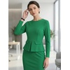image:imageAllegra K Womens Long Sleeve Office Work Peplum Sheath Dress  Crew Neck Bellow the Knee Dressy Casual Business Formal Outfits Professional Interview OutfitsGreen