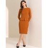 image:imageAllegra K Womens Long Sleeve Office Work Peplum Sheath Dress  Crew Neck Bellow the Knee Dressy Casual Business Formal Outfits Professional Interview OutfitsCaramel