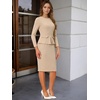 image:imageAllegra K Womens Long Sleeve Office Work Peplum Sheath Dress  Crew Neck Bellow the Knee Dressy Casual Business Formal Outfits Professional Interview OutfitsKhaki