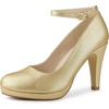 image:imageAllegra K Women Low Platform Round Toe Stiletto Heels Ankle Strap Pumps  Pumps With Closed Toe 3 78 inches Heel Comfortable Heel Pump Summer Dress Shoes for Party OfficeGold