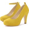 image:imageAllegra K Women Low Platform Round Toe Stiletto Heels Ankle Strap Pumps  Pumps With Closed Toe 3 78 inches Heel Comfortable Heel Pump Summer Dress Shoes for Party OfficeYellow