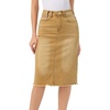 image:imageAllegra K Womens Casual Jean Skirt Raw Hem Stretch High Waist Denim Skirts  Below the Knee Classic Denim Fabric H Line Trendy Fashion Casual Midi Length Western OutiftsWashed Khaki