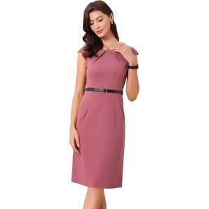 image:imageAllegra K Business Dress for Womens 2026 Belted Office Work Sheath Dress  Elegant Cap Sleeve DressDark Pink