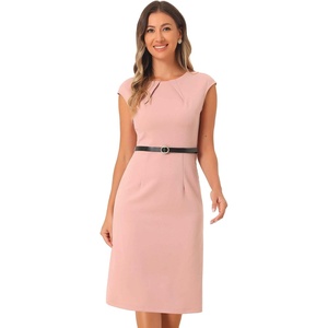 image:imageAllegra K Business Dress for Womens 2026 Belted Office Work Sheath Dress  Elegant Cap Sleeve DressPink