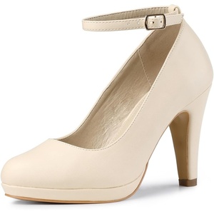 image:imageAllegra K Women Low Platform Round Toe Stiletto Heels Ankle Strap Pumps  Pumps With Closed Toe 3 78 inches Heel Comfortable Heel Pump Summer Dress Shoes for Party OfficeBeige
