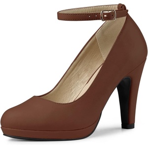 image:imageAllegra K Women Low Platform Round Toe Stiletto Heels Ankle Strap Pumps  Pumps With Closed Toe 3 78 inches Heel Comfortable Heel Pump Summer Dress Shoes for Party OfficeDark Brown