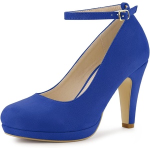 image:imageAllegra K Women Low Platform Round Toe Stiletto Heels Ankle Strap Pumps  Pumps With Closed Toe 3 78 inches Heel Comfortable Heel Pump Summer Dress Shoes for Party OfficeDark Blue