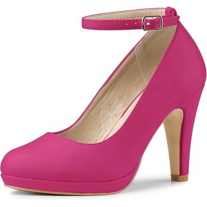 image:imageAllegra K Women Low Platform Round Toe Stiletto Heels Ankle Strap Pumps  Pumps With Closed Toe 3 78 inches Heel Comfortable Heel Pump Summer Dress Shoes for Party OfficeHot Pink