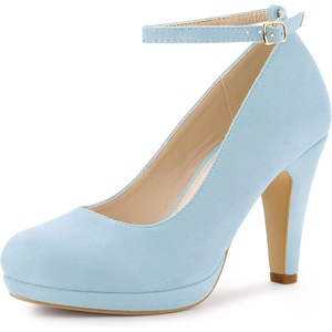 image:imageAllegra K Women Low Platform Round Toe Stiletto Heels Ankle Strap Pumps  Pumps With Closed Toe 3 78 inches Heel Comfortable Heel Pump Summer Dress Shoes for Party OfficeSky Blue