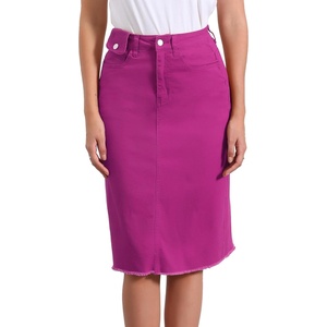 image:imageAllegra K Womens Casual Jean Skirt Raw Hem Stretch High Waist Denim Skirts  Below the Knee Classic Denim Fabric H Line Trendy Fashion Casual Midi Length Western OutiftsPlum Purple