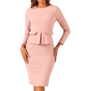 image:imageAllegra K Womens Long Sleeve Office Work Peplum Sheath Dress  Crew Neck Bellow the Knee Dressy Casual Business Formal Outfits Professional Interview OutfitsDusty Pink