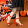 image:imageAllegra K Womens Open Toe Chunky High Heel Buckle Ankle Strap Sandals  3 38 inches Heels with Faux Suede Comfortable Block Heels Sandal for Women Summer Dressy ShoesOrange