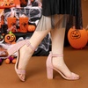 image:imageAllegra K Womens Open Toe Chunky High Heel Buckle Ankle Strap Sandals  3 38 inches Heels with Faux Suede Comfortable Block Heels Sandal for Women Summer Dressy ShoesLight Pink
