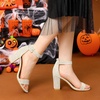 image:imageAllegra K Womens Open Toe Chunky High Heel Buckle Ankle Strap Sandals  3 38 inches Heels with Faux Suede Comfortable Block Heels Sandal for Women Summer Dressy ShoesGrey