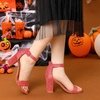 image:imageAllegra K Womens Open Toe Chunky High Heel Buckle Ankle Strap Sandals  3 38 inches Heels with Faux Suede Comfortable Block Heels Sandal for Women Summer Dressy ShoesWatermelon Red