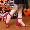 image:imageAllegra K Womens Open Toe Chunky High Heel Buckle Ankle Strap Sandals  3 38 inches Heels with Faux Suede Comfortable Block Heels Sandal for Women Summer Dressy ShoesHot Pink