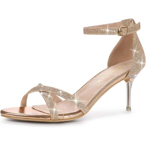 image:imageAllegra K Women Sparkly Glitter Clear Stiletto Heels Ankle Straps Sandals  Open Toe Buckle Closure 3Inch Heel Party Evening Dating Office Casual Halloween ChristmasRose Gold