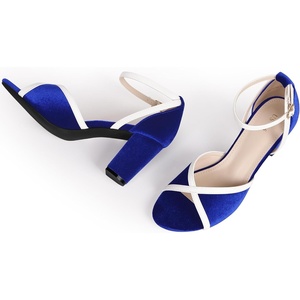 image:imageAllegra K Womens Ankle Strap Open Toe Chunky Heel Velvet SandalsRoyal Blue