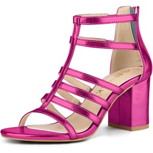 image:imageAllegra K Womens Chunky Heels Gladiators Sandals  3 inches Heel Strappy Comfortable Faux Leather perfect for Evening Party Wedding Date NightHot Pink