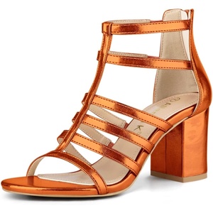 image:imageAllegra K Womens Chunky Heels Gladiators Sandals  3 inches Heel Strappy Comfortable Faux Leather perfect for Evening Party Wedding Date NightOrange