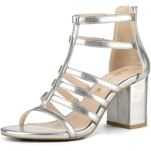 image:imageAllegra K Womens Chunky Heels Gladiators Sandals  3 inches Heel Strappy Comfortable Faux Leather perfect for Evening Party Wedding Date NightSilver White