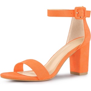 image:imageAllegra K Womens Open Toe Chunky High Heel Buckle Ankle Strap Sandals  3 38 inches Heels with Faux Suede Comfortable Block Heels Sandal for Women Summer Dressy ShoesFluorescent Orange