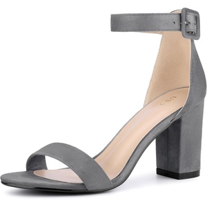 image:imageAllegra K Womens Open Toe Chunky High Heel Buckle Ankle Strap Sandals  3 38 inches Heels with Faux Suede Comfortable Block Heels Sandal for Women Summer Dressy ShoesDeep Grey