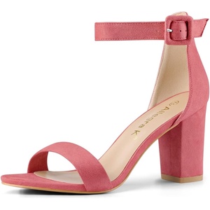 image:imageAllegra K Womens Open Toe Chunky High Heel Buckle Ankle Strap Sandals  3 38 inches Heels with Faux Suede Comfortable Block Heels Sandal for Women Summer Dressy ShoesWatermelon Red