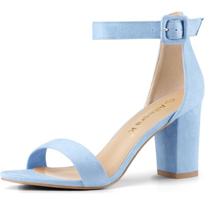 image:imageAllegra K Womens Open Toe Chunky High Heel Buckle Ankle Strap Sandals  3 38 inches Heels with Faux Suede Comfortable Block Heels Sandal for Women Summer Dressy ShoesSky Blue