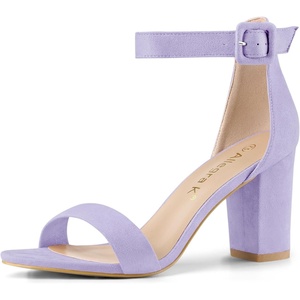 image:imageAllegra K Womens Open Toe Chunky High Heel Buckle Ankle Strap Sandals  3 38 inches Heels with Faux Suede Comfortable Block Heels Sandal for Women Summer Dressy ShoesLight Purple