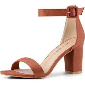 image:imageAllegra K Womens Open Toe Chunky High Heel Buckle Ankle Strap Sandals  3 38 inches Heels with Faux Suede Comfortable Block Heels Sandal for Women Summer Dressy ShoesRust Red