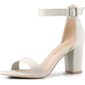 image:imageAllegra K Womens Open Toe Chunky High Heel Buckle Ankle Strap Sandals  3 38 inches Heels with Faux Suede Comfortable Block Heels Sandal for Women Summer Dressy ShoesGrey