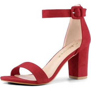 image:imageAllegra K Womens Open Toe Chunky High Heel Buckle Ankle Strap Sandals  3 38 inches Heels with Faux Suede Comfortable Block Heels Sandal for Women Summer Dressy ShoesRed