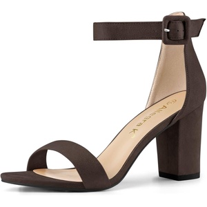 image:imageAllegra K Womens Open Toe Chunky High Heel Buckle Ankle Strap Sandals  3 38 inches Heels with Faux Suede Comfortable Block Heels Sandal for Women Summer Dressy ShoesCoffee