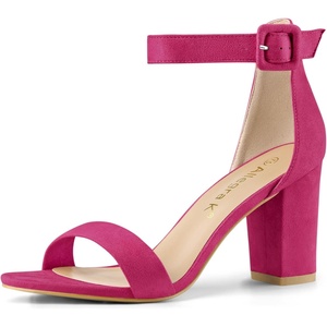 image:imageAllegra K Womens Open Toe Chunky High Heel Buckle Ankle Strap Sandals  3 38 inches Heels with Faux Suede Comfortable Block Heels Sandal for Women Summer Dressy ShoesHot Pink