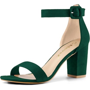 image:imageAllegra K Womens Open Toe Chunky High Heel Buckle Ankle Strap Sandals  3 38 inches Heels with Faux Suede Comfortable Block Heels Sandal for Women Summer Dressy ShoesGreen