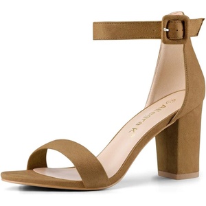 image:imageAllegra K Womens Open Toe Chunky High Heel Buckle Ankle Strap Sandals  3 38 inches Heels with Faux Suede Comfortable Block Heels Sandal for Women Summer Dressy ShoesBrown