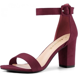 image:imageAllegra K Womens Open Toe Chunky High Heel Buckle Ankle Strap Sandals  3 38 inches Heels with Faux Suede Comfortable Block Heels Sandal for Women Summer Dressy ShoesBurgundy