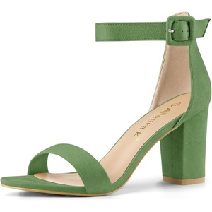 image:imageAllegra K Womens Open Toe Chunky High Heel Buckle Ankle Strap Sandals  3 38 inches Heels with Faux Suede Comfortable Block Heels Sandal for Women Summer Dressy ShoesOlive Green