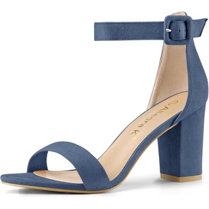 image:imageAllegra K Womens Open Toe Chunky High Heel Buckle Ankle Strap Sandals  3 38 inches Heels with Faux Suede Comfortable Block Heels Sandal for Women Summer Dressy ShoesHaze Blue