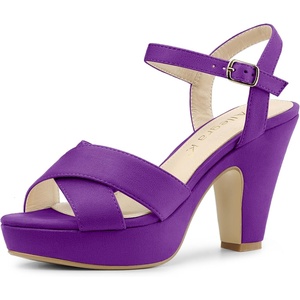 image:imageAllegra K Womens Platform Chunky Heels Slingback Sandals  Faux Suede Upper 41 inches Heels for Women Crisscross Strap Block Heel Summer Comfortable PlatformPurple