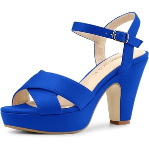 image:imageAllegra K Womens Platform Chunky Heels Slingback Sandals  Faux Suede Upper 41 inches Heels for Women Crisscross Strap Block Heel Summer Comfortable PlatformDeep Blue
