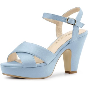 image:imageAllegra K Womens Platform Chunky Heels Slingback Sandals  Faux Suede Upper 41 inches Heels for Women Crisscross Strap Block Heel Summer Comfortable PlatformSky Blue