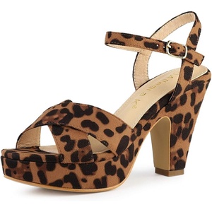 image:imageAllegra K Womens Platform Chunky Heels Slingback Sandals  Faux Suede Upper 41 inches Heels for Women Crisscross Strap Block Heel Summer Comfortable PlatformLeopard