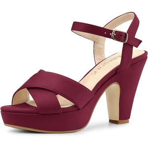 image:imageAllegra K Womens Platform Chunky Heels Slingback Sandals  Faux Suede Upper 41 inches Heels for Women Crisscross Strap Block Heel Summer Comfortable PlatformBurgundy