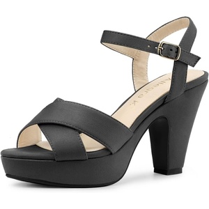image:imageAllegra K Womens Platform Chunky Heels Slingback Sandals  Faux Suede Upper 41 inches Heels for Women Crisscross Strap Block Heel Summer Comfortable PlatformGrey