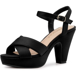 image:imageAllegra K Womens Platform Chunky Heels Slingback Sandals  Faux Suede Upper 41 inches Heels for Women Crisscross Strap Block Heel Summer Comfortable PlatformBlack