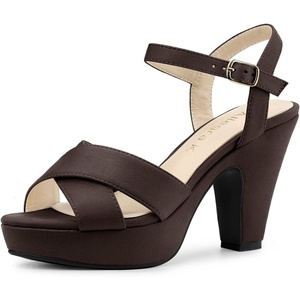 image:imageAllegra K Womens Platform Chunky Heels Slingback Sandals  Faux Suede Upper 41 inches Heels for Women Crisscross Strap Block Heel Summer Comfortable PlatformCoffee