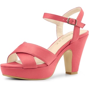 image:imageAllegra K Womens Platform Chunky Heels Slingback Sandals  Faux Suede Upper 41 inches Heels for Women Crisscross Strap Block Heel Summer Comfortable PlatformWatermelon Red
